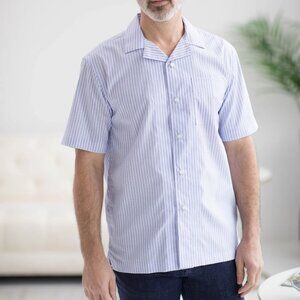 MAGNA-READY Short Sleeve Untucked Blue Stripe ‘Landry’ Camp Casual Shirt with Ma